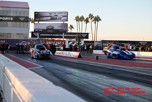 Brian Hough (near lane) vs Annie Whiteley (far lane)